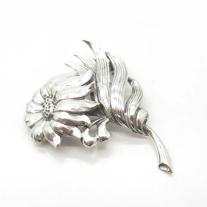 925 Sterling Silver Antique Art Deco Jewelart Floral Leaf Pin Brooch