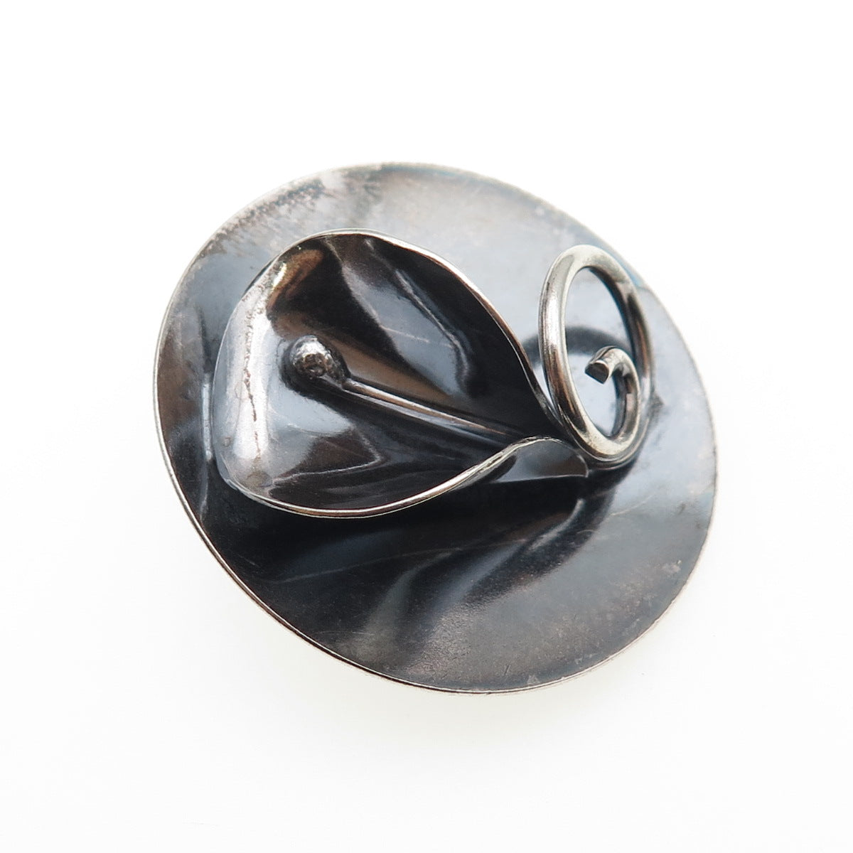 JOSEPH MASANIELLO 925 Sterling Silver Vintage Calla Lily Oxidized Pin Brooch