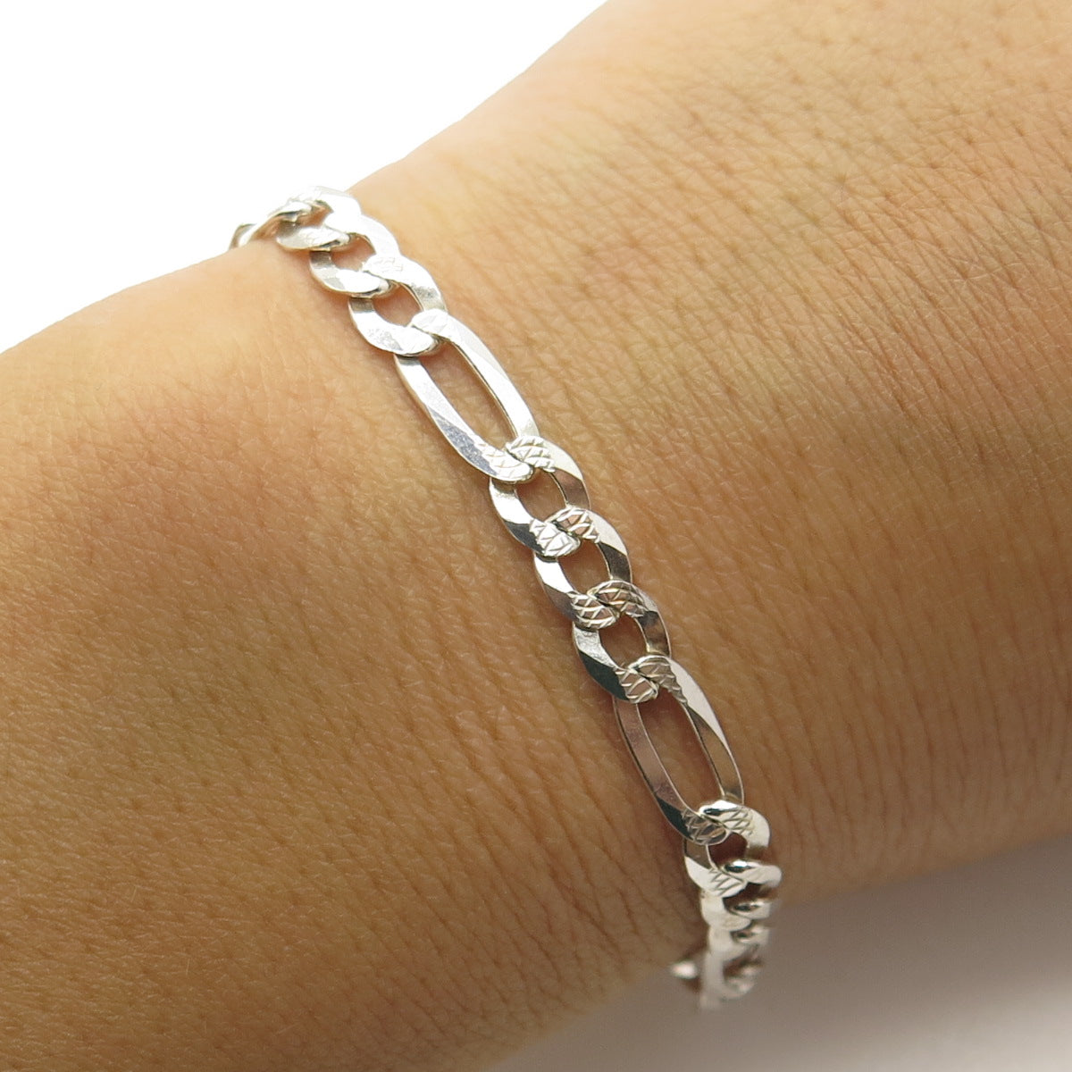 MIABELLA 925 Sterling Silver Italy Figaro Link Bracelet 6.75"