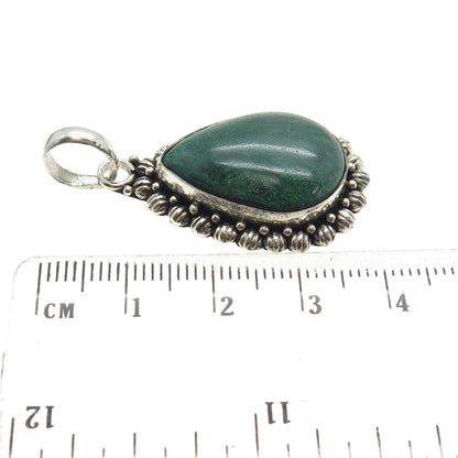 925 Sterling Silver Vintage Real Malachite Gemstone Ethnic Teardrop Pendant