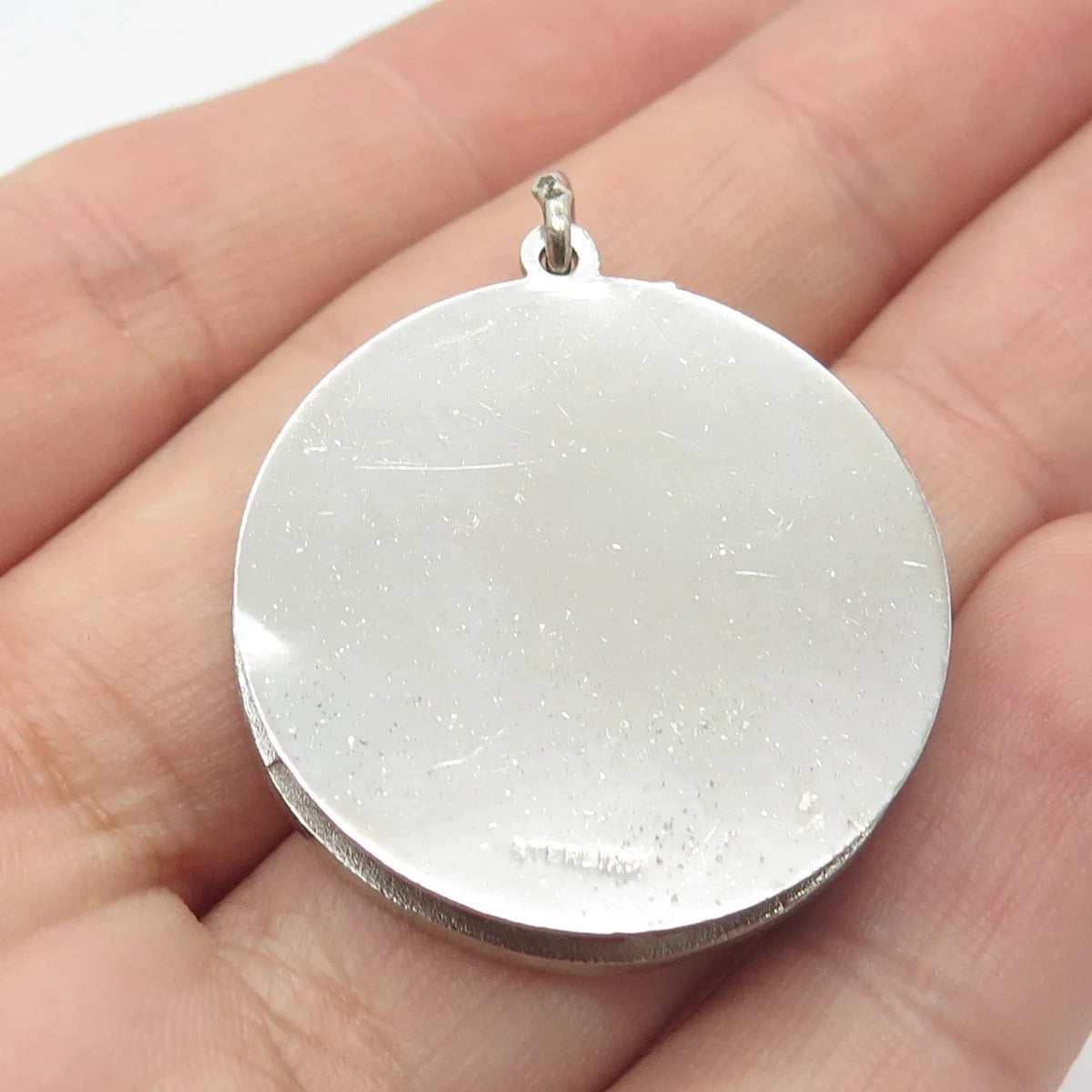 925 Sterling Silver Vintage Enamel "Sweet Sixteen" Floral Basket Round Pendant