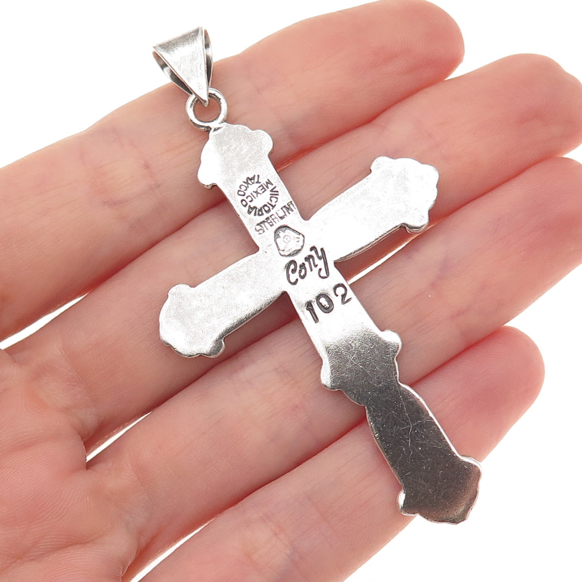 Cony 925 Sterling Silver Vintage Mexico Cross Religious Oxidized Pendant #102