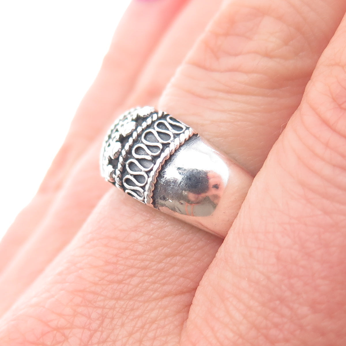 CHARLES WINSTON 925 Sterling Silver Vintage Modernist Swirl Ring Size 7.25