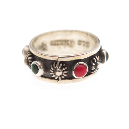 925 Sterling Silver Vintage Mexico Real Multi-Gem Cannetille Band Ring Size 4.5