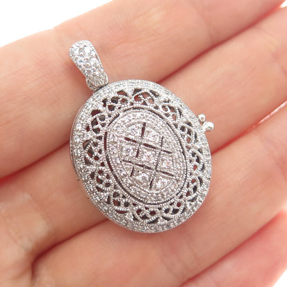 925 Sterling Silver Round-Cut C Z Locket Charm Pendant