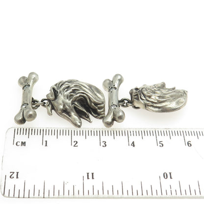 925 Sterling Silver Vintage Real Round-Cut White Diamond Collie Dog Cufflinks