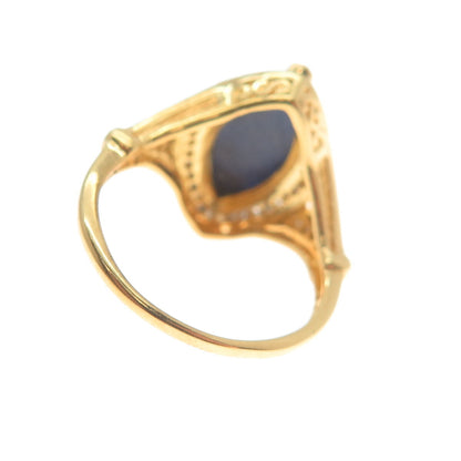 925 Sterling Silver Gold Plated Real Round-Cut Diamond & Sapphire Ring Size 7