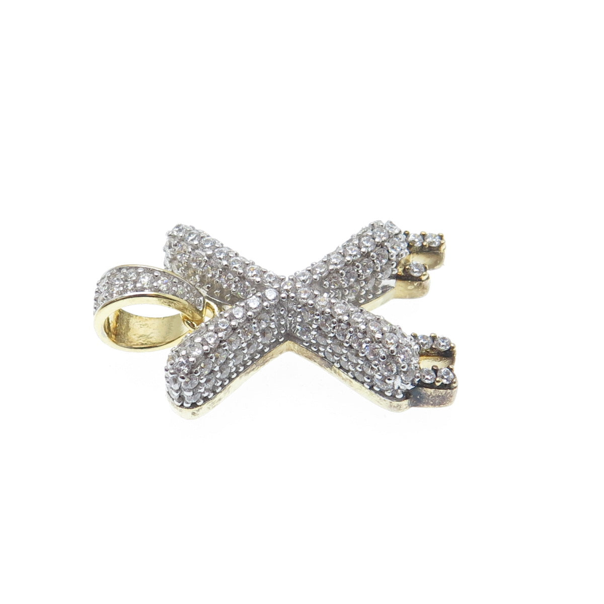 925 Sterling Silver Gold Plated Round-Cut Shaped C Z Letter X Sparkle Pendant