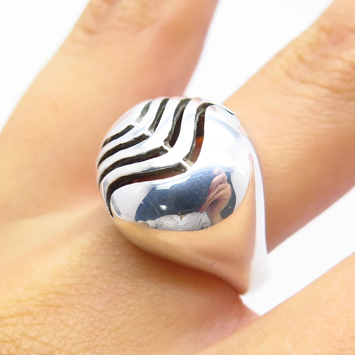 925 Sterling Silver Vintage Israel Modernist Domed Ring Size 5.75