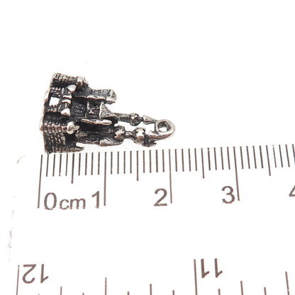 Disney 925 Sterling Silver Vintage Cinderella Castle Oxidized 3D Charm Pendant