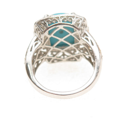 Chuck Clemency Sterling 2-Tone Real Diamond Turquoise & Tanzanite Ring Size 8.25
