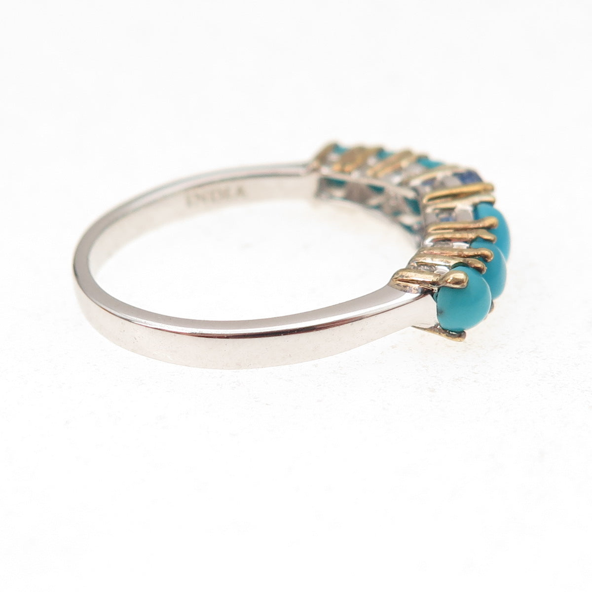 925 Sterling Silver 2-Tone Real Sapphire & Sleeping Beauty Turquoise Ring Size 8