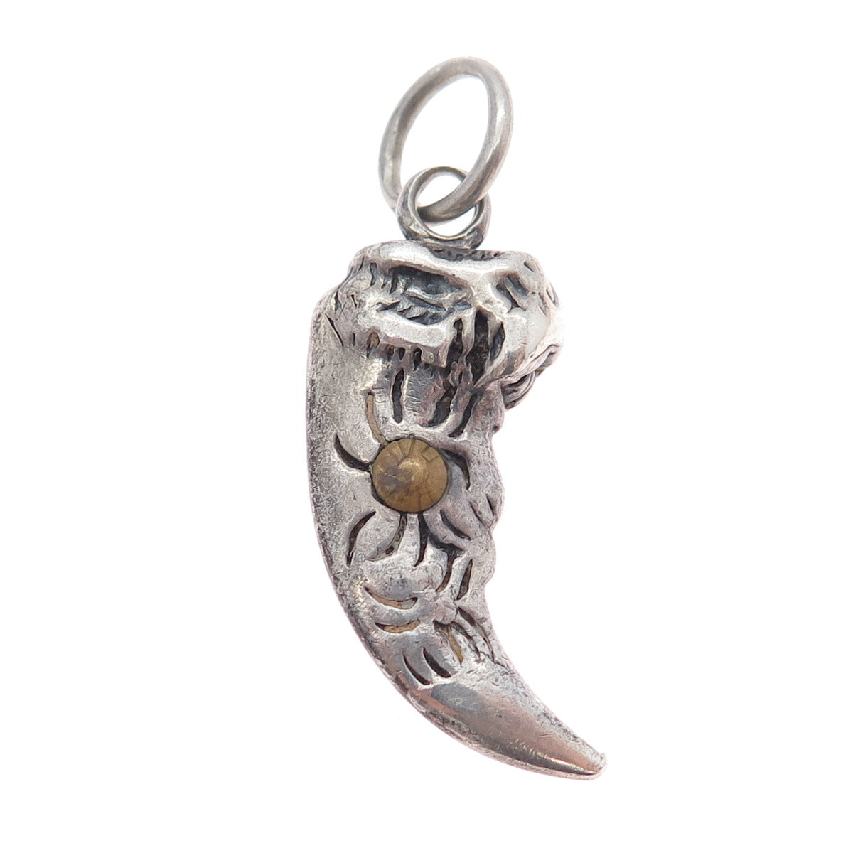 925 Sterling Silver 2-Tone Vintage Tribal Claw Amulet Oxidized Charm Pendant