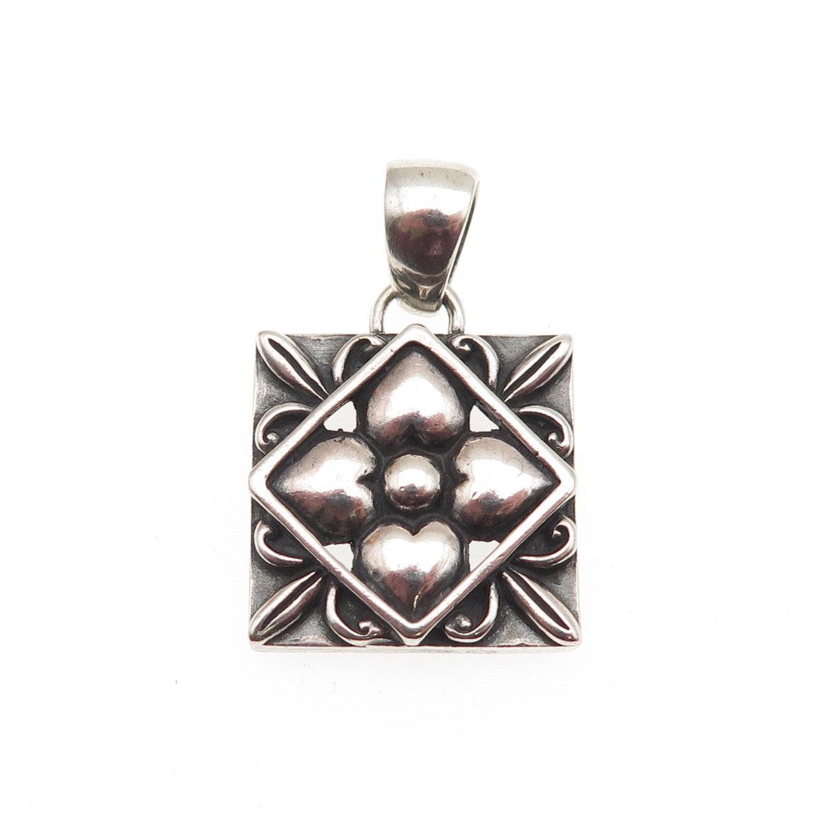 925 Sterling Silver Vintage Modernist Flower Oxidized Charm Pendant