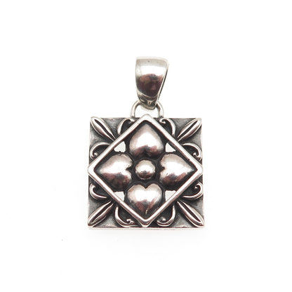 925 Sterling Silver Vintage Modernist Flower Oxidized Charm Pendant