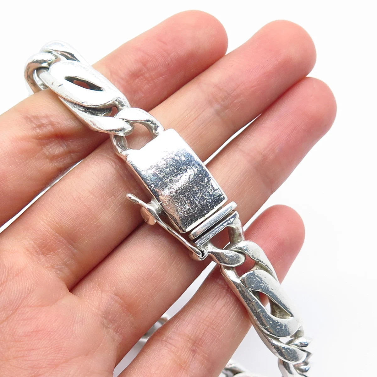 925 Sterling Silver Vintage Mexico Fancy Figaro Link Bracelet 8.75"