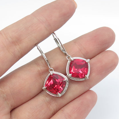 925 Sterling Silver Lab-Created Pink Sapphire Dangling Earrings