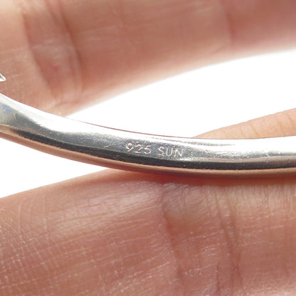 SUN Sterling Silver Real Round Tapered Baguette-Cut Diamond Bangle Bracelet 7.5"