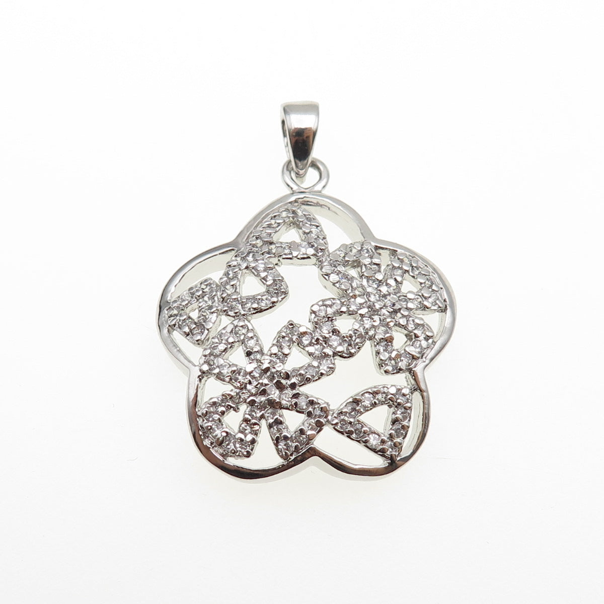 925 Sterling Silver Round-Cut C Z Flower Charm Pendant