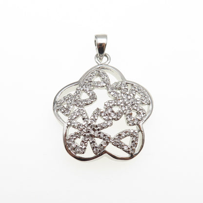 925 Sterling Silver Round-Cut C Z Flower Charm Pendant