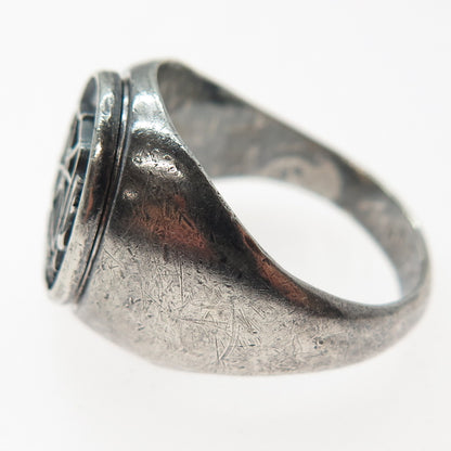 925 Sterling Silver Vintage Coat of Arms of Navarre Oxidized Signet Ring Size 10