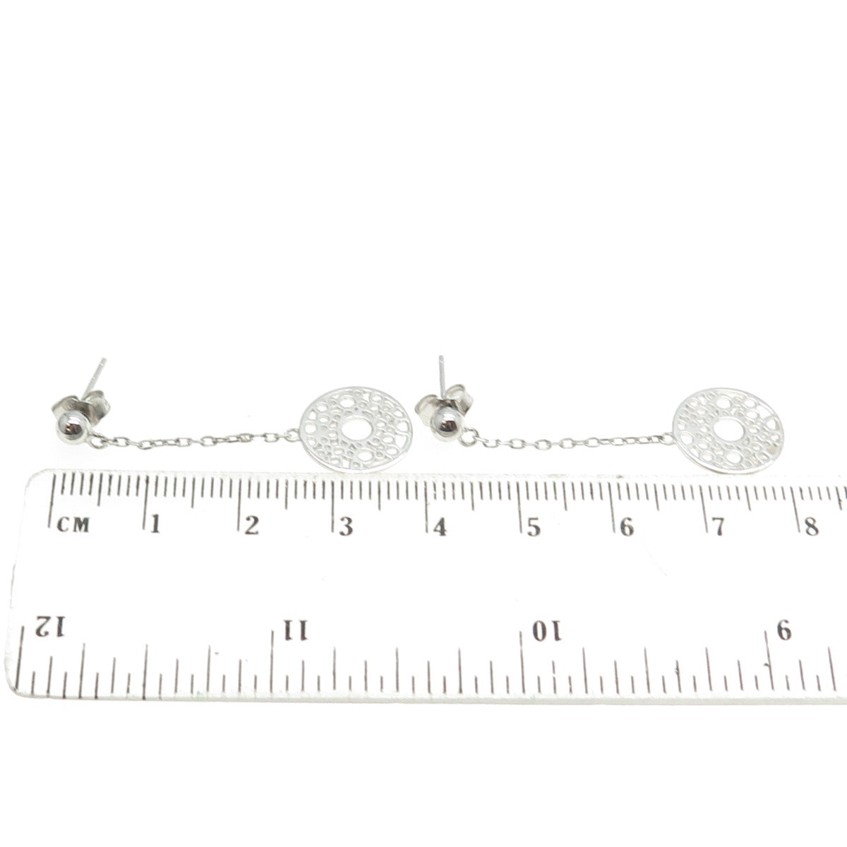 925 Sterling Silver Circle w/Chain Dangling Earrings