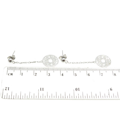 925 Sterling Silver Circle w/Chain Dangling Earrings