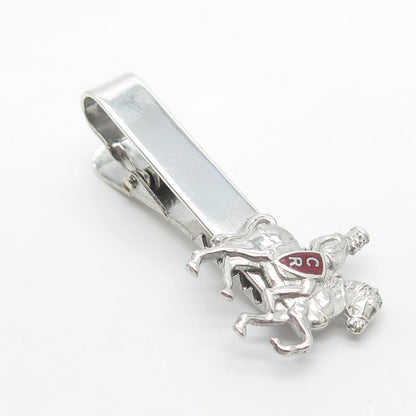 925 Sterling Silver Vintage Enamel Roman Warrior on Horse Bar Tie Clip