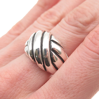 925 Sterling Silver Vintage Modernist Crisscross Oxidized Ring Size 7
