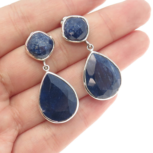 925 Sterling Silver Vintage Real Sapphire Gemstone Dangling Earrings