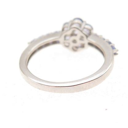 Chuck Clemency 925 Sterling Silver Real Round-Cut Tanzanite Floral Ring Size 7