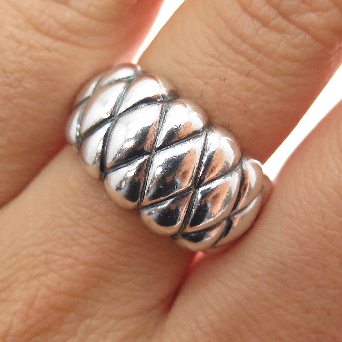 925 Sterling Silver Vintage Modernist Puffy Dome Oxidized Ring Size 7.25