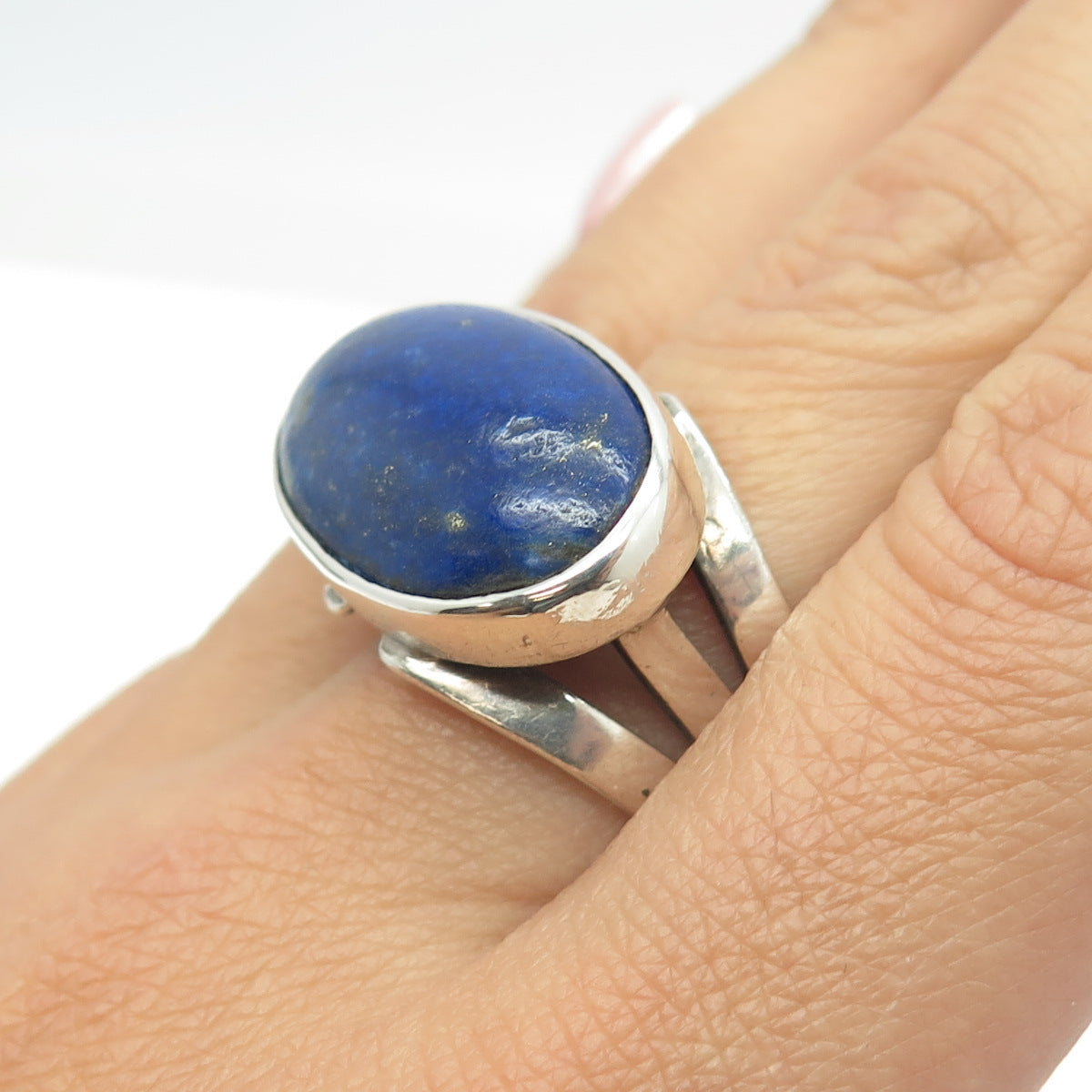 925 Sterling Silver Vintage Real lapis Lazuli Modernist Ring Size 9.25