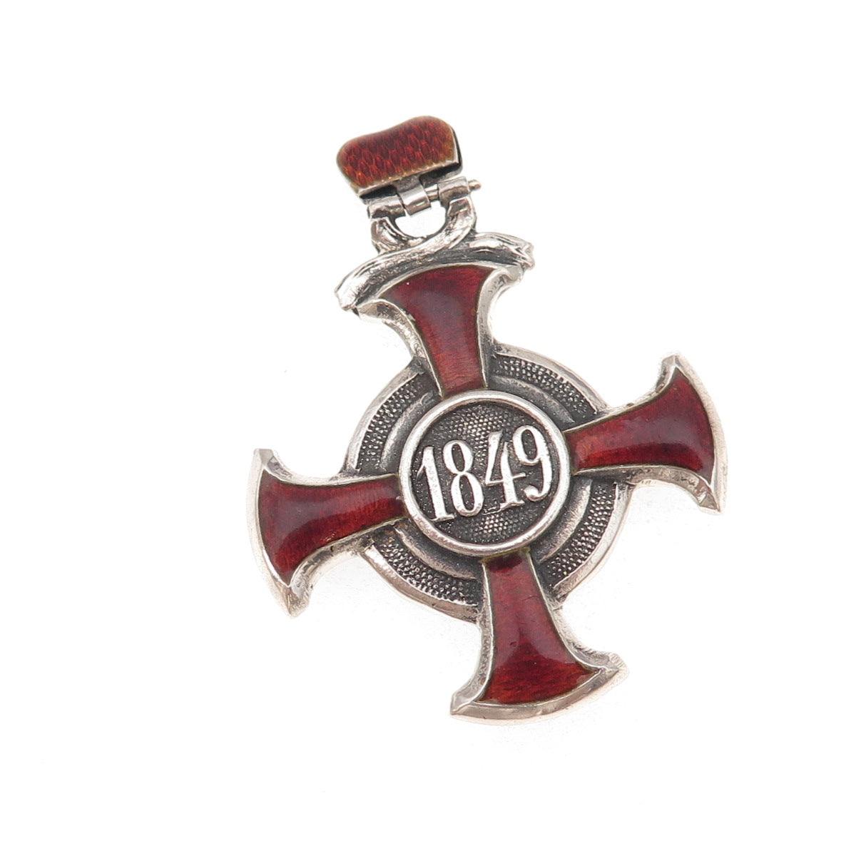925 Sterling Silver Antique 1849 Enamel Austro-Hungarian Merit Cross Pendant