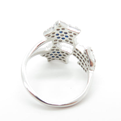 925 Sterling Silver White & Blue C Z Star & Hand Ring Size 5.5