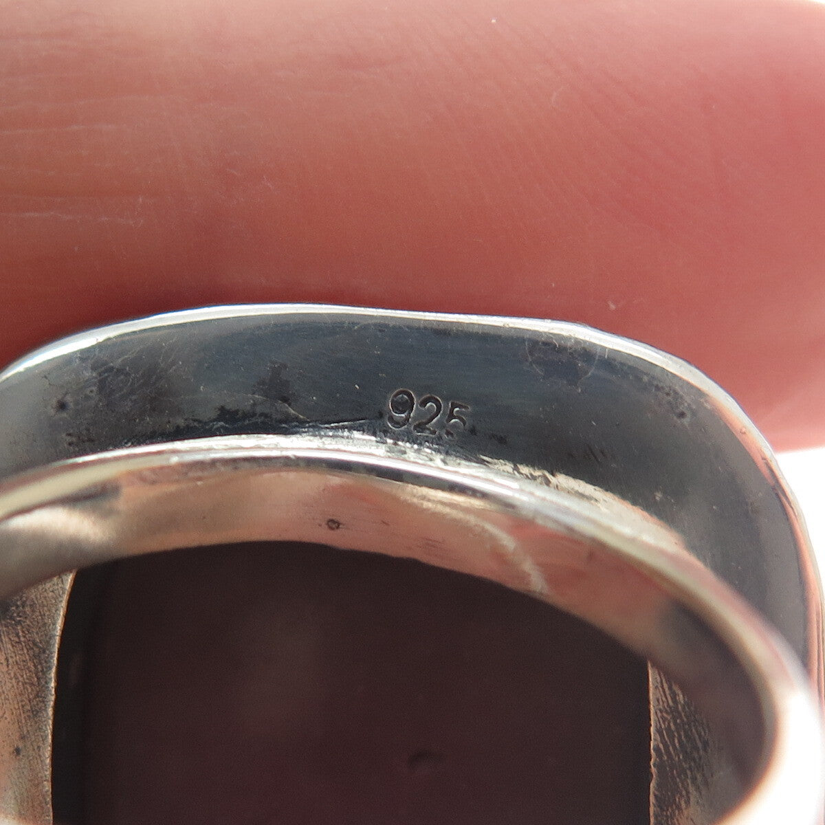 925 Sterling Silver Vintage Real Cushion-Cut Purple Jasper Oxidized Ring Size 8