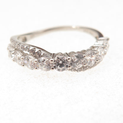 925 Sterling Silver Round-Cut C Z Crisscross Ring Size 7.5