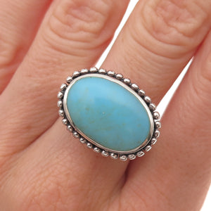 Ken Crafts 925 Sterling Silver Vintage Real Turquoise Beaded Ring Size 6.75