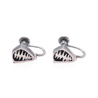 925 Sterling Silver Vintage Modernist Oxidized Screw Back Earrings