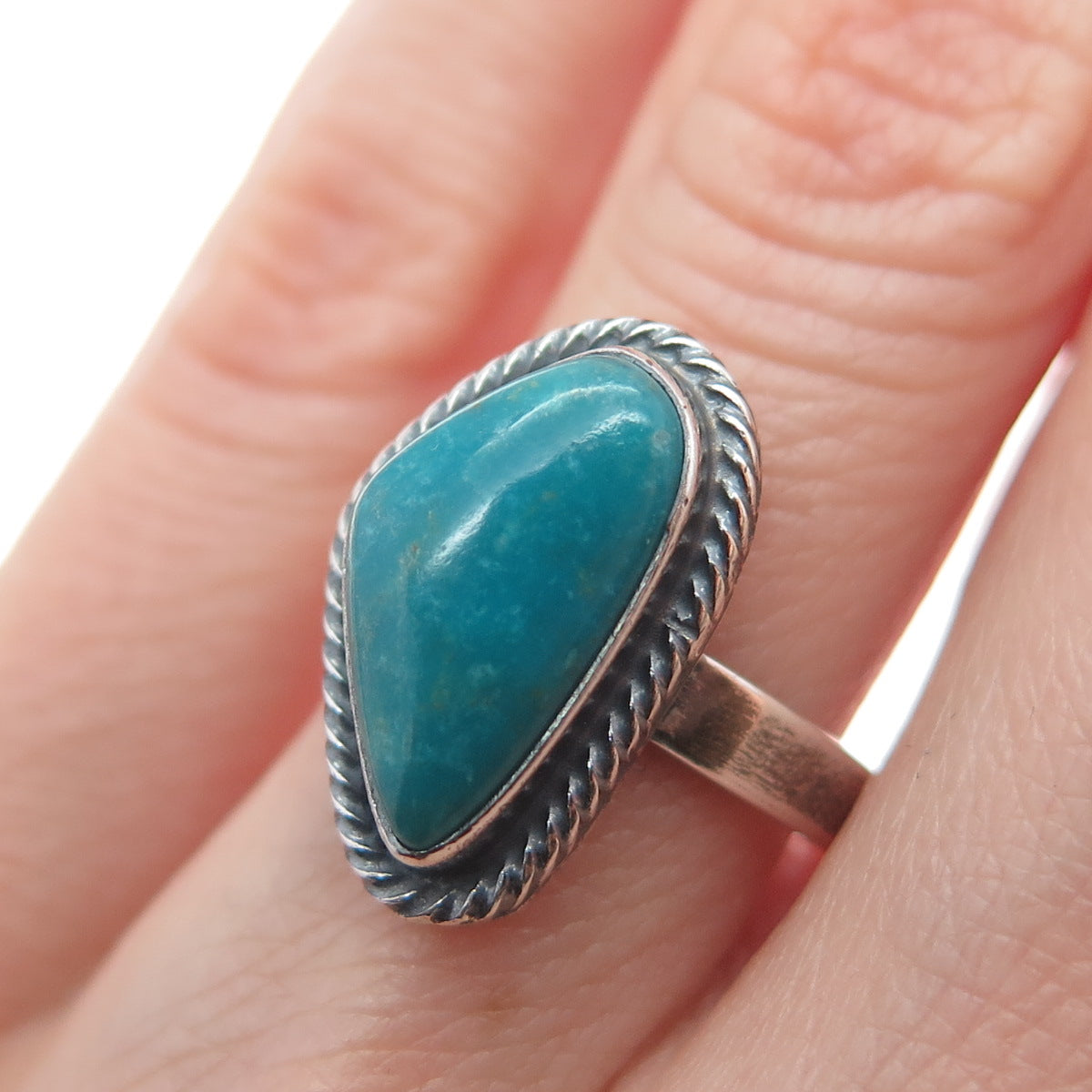 Old Pawn 925 Sterling Silver Vintage Kingman Turquoise Oxidized Ring Size 5.75
