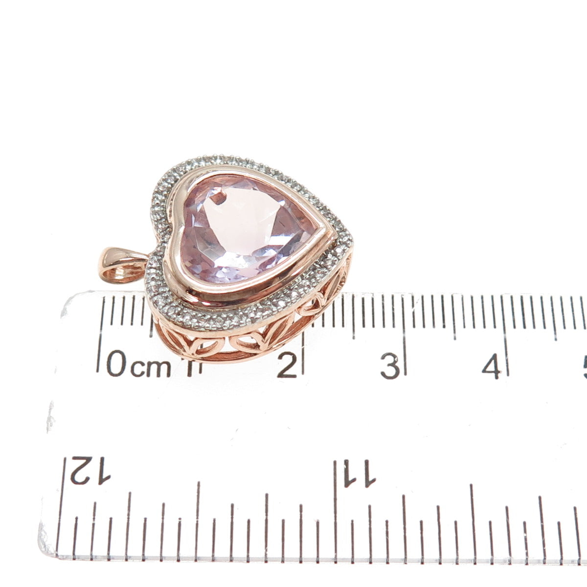 925 Sterling Silver Rose Gold Plated Amethyst & White Topaz Heart Charm Pendant
