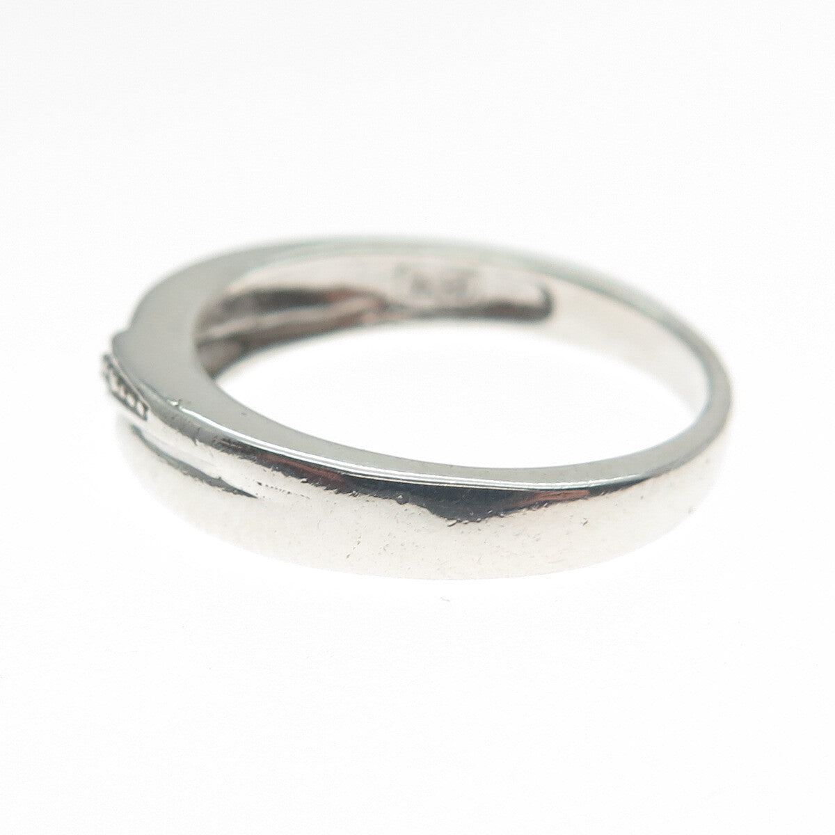 925 Sterling Silver Real White Diamond Accent Wavy Line Ring Size 7.5