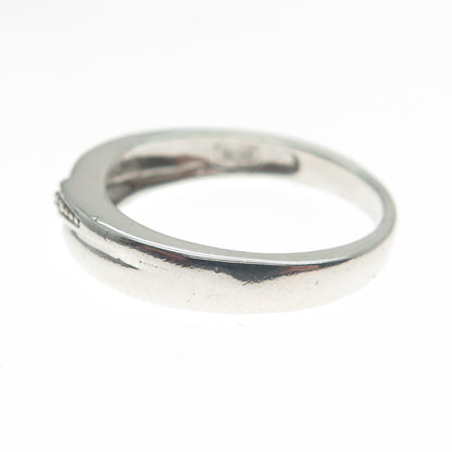 925 Sterling Silver Real White Diamond Accent Wavy Line Ring Size 7.5