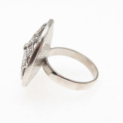 925 Sterling Silver Floral Dome Ring Size 6