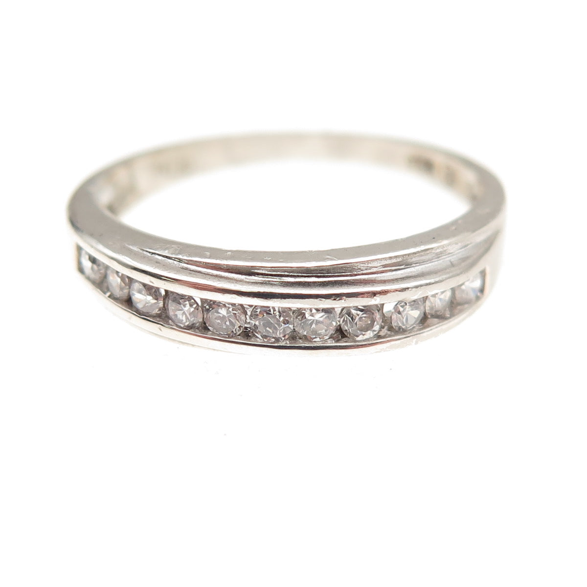 925 Sterling Silver Round-Cut C Z Half Eternity Band Ring Size 7.25