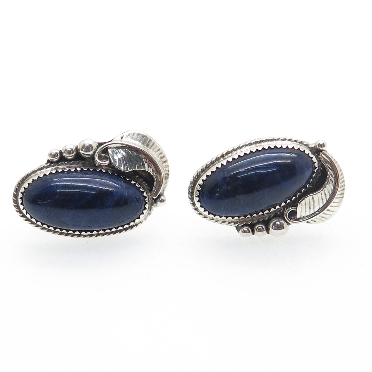 Old Pawn 925 Sterling Silver Vintage Sodalite Floral Tribal Screw Back Earrings