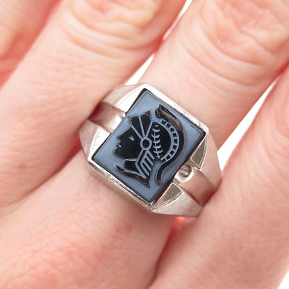 Gainsboro Sterling Antique Art Deco Real Hematite Roman Warrior Ring Size 11.75