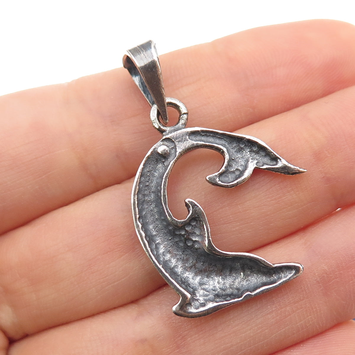 925 Sterling Silver Vintage Dolphin Oxidized Charm Pendant