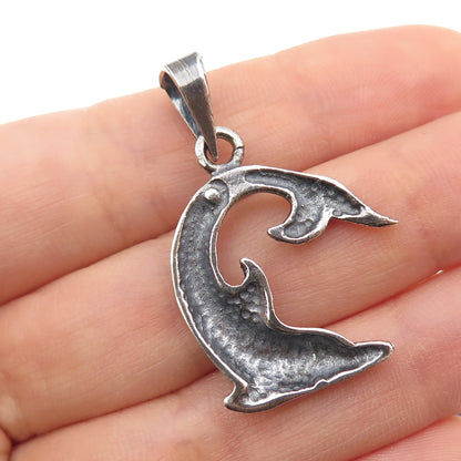 925 Sterling Silver Vintage Dolphin Oxidized Charm Pendant