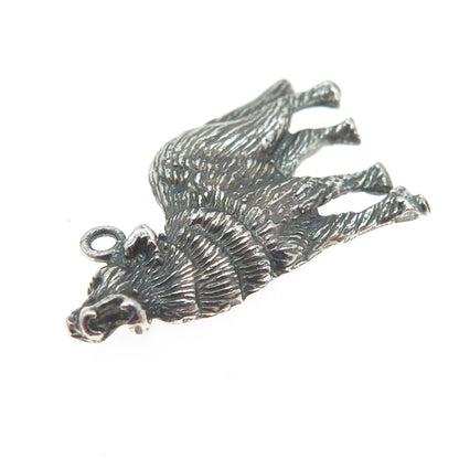 925 Sterling Silver Vintage Howling Wolf Oxidized Pendant